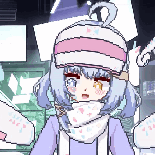 A Pixel Art Drawing Of A Girl Wearing A Scarf And Hat GIF