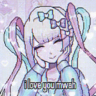 A Pixel Art Drawing Of A Girl With A Bow In Her Hair And The Words `` I Love You Mwah '' . GIF