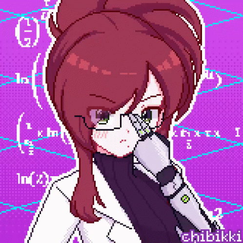 A Pixel Art Drawing Of A Girl With Glasses And A Microscope By Chibiikki GIF
