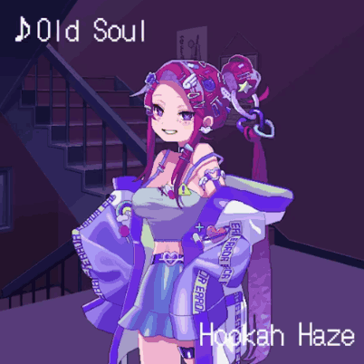 A Pixel Art Drawing Of A Girl With Hookah Haze Written On The Bottom GIF