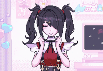 A Pixel Art Drawing Of A Girl With Pigtails And A Bow In Her Hair GIF