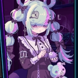 A Pixel Art Drawing Of A Girl With Pigtails And A Teddy Bear GIF