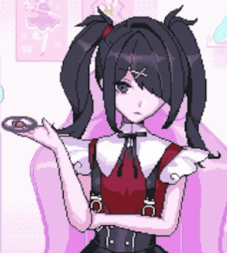 A Pixel Art Drawing Of A Girl With Pigtails Holding A Donut GIF