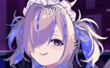 A Pixel Art Drawing Of A Girl With The Name Aysu On Her Head GIF