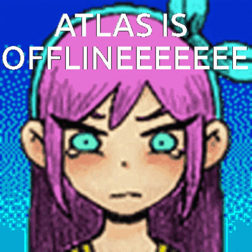 Pixel Art Girl With Atlas Is Offlineeee Text GIF