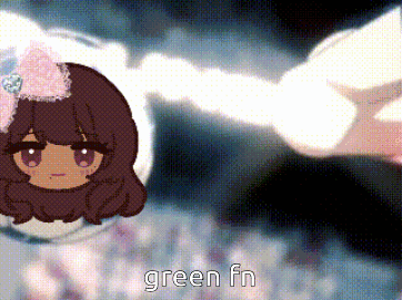 a pixel art drawing of a girl with the words green fn written on the bottom