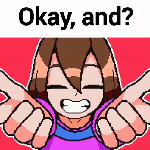 A Pixel Art Drawing Of A Girl With The Words Okay And Below Her GIF