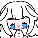 a pixel art drawing of a girl with white hair crying with her eyes closed .