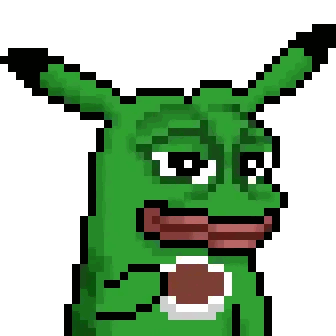 a pixel art drawing of a green frog with a red mouth