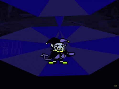 A Pixel Art Drawing Of A Jester With A Blue And White Background GIF