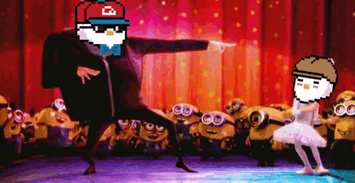 A Pixel Art Drawing Of A Man And A Girl Dancing On A Stage GIF