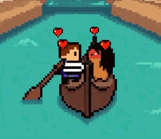 A Pixel Art Drawing Of A Man And Woman In A Boat GIF