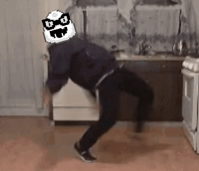 Pixel Art Man Dancing In Kitchen With Smiley Face GIF