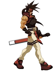 a pixel art drawing of a man holding a large sword