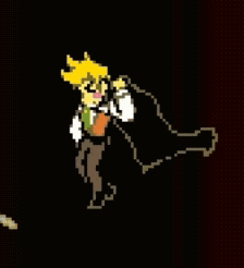 a pixel art drawing of a man holding a rope