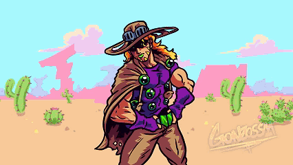 A Pixel Art Drawing Of A Man In A Cowboy Hat GIF
