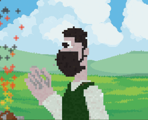 A Pixel Art Drawing Of A Man In A Green Vest GIF
