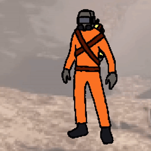 A Pixel Art Drawing Of A Man In Orange Jumpsuit GIF