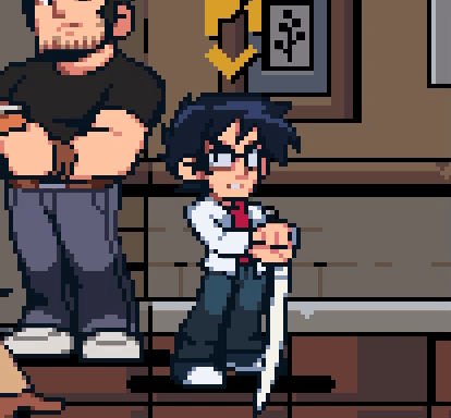 A Pixel Art Drawing Of A Man Standing Next To A Boy GIF