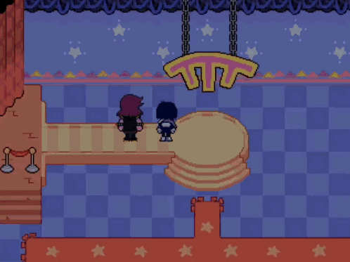 A Pixel Art Drawing Of A Man Standing On A Podium With A Letter In Front Of Him GIF