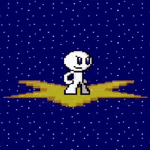 A Pixel Art Drawing Of A Man Standing On A Yellow Beam GIF