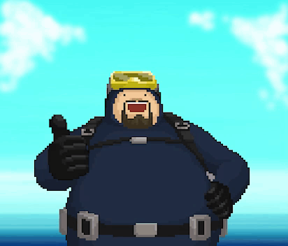 A Pixel Art Drawing Of A Man Wearing A Blue Suit And Goggles Giving A Thumbs Up GIF