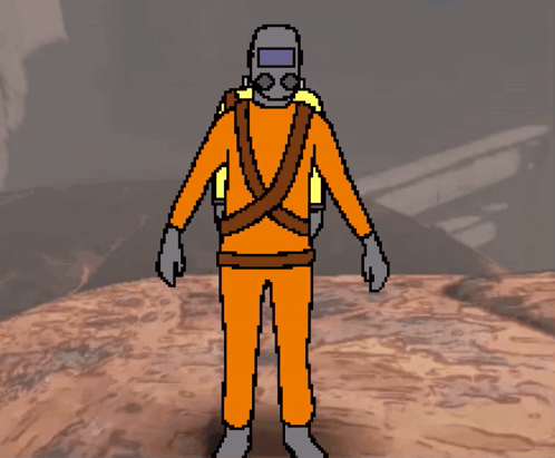 A Pixel Art Drawing Of A Man Wearing An Orange Suit GIF