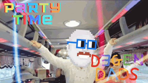 A Pixel Art Drawing Of A Man With Glasses And The Words Party Time Above Him GIF