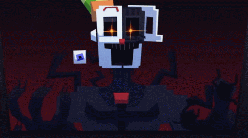 A Pixel Art Drawing Of A Monster With Glowing Eyes And A Red Mouth GIF