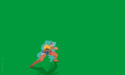 a pixel art drawing of a person doing a handstand in front of the brazilian flag