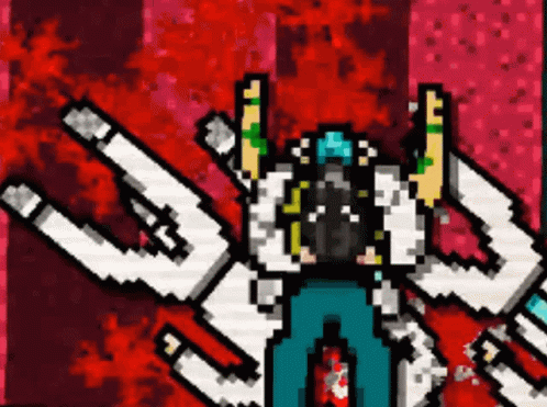 A Pixel Art Drawing Of A Person Holding Up A Peace Sign . GIF