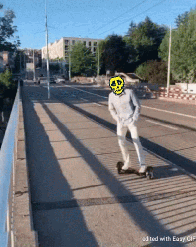 A Pixel Art Drawing Of A Person Riding A Scooter With A Skull On Their Face GIF