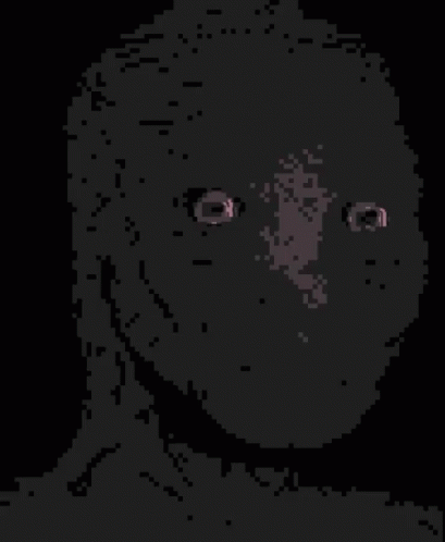 A Pixel Art Drawing Of A Person 'S Face With Purple Eyes GIF