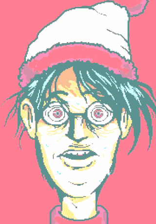 A Pixel Art Drawing Of A Person Wearing A Santa Hat And Glasses GIF