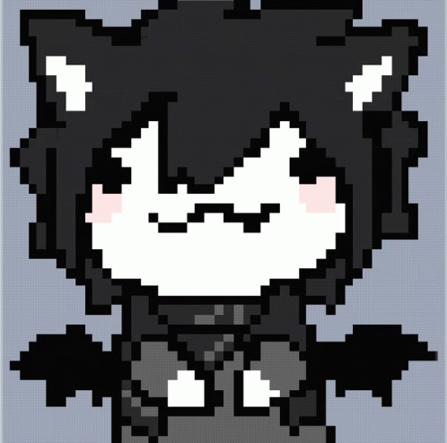 A Pixel Art Drawing Of A Person With Black Hair And White Ears GIF