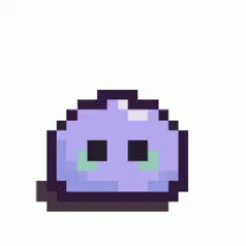 A Pixel Art Drawing Of A Purple Ghost With Black Eyes And A Shadow On A White Background . GIF