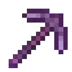a pixel art drawing of a purple pickaxe with a purple handle on a white background .