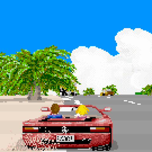 A Pixel Art Drawing Of A Red Car With A License Plate That Says ' Ken ' On It GIF