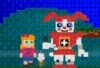 A Pixel Art Drawing Of A Robot And A Girl Standing Next To Each Other . GIF
