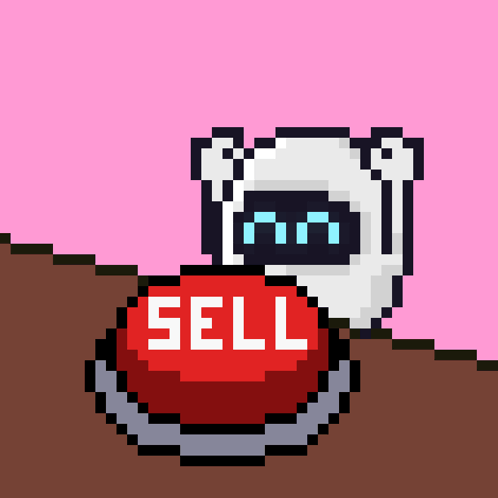 A Pixel Art Drawing Of A Robot Pressing A Red Sell Button GIF