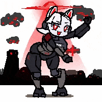 A Pixel Art Drawing Of A Robot With A Red Light Behind Her GIF