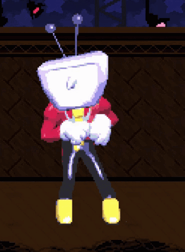 A Pixel Art Drawing Of A Robot With A Tv Head GIF