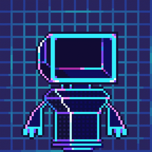 A Pixel Art Drawing Of A Robot With A Tv Head GIF