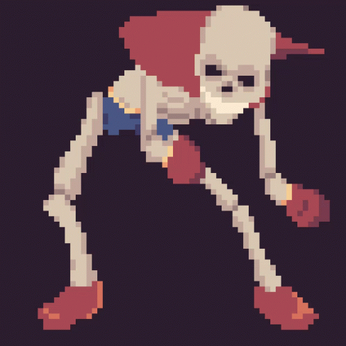 A Pixel Art Drawing Of A Skeleton With Boxing Gloves On GIF