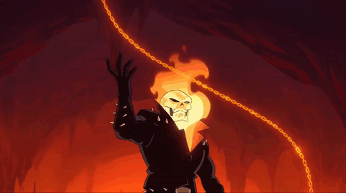 A Pixel Art Drawing Of A Skeleton With Flames Coming Out Of Its Head GIF