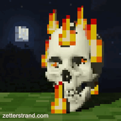 A Pixel Art Drawing Of A Skull With Flames Coming Out Of It GIF