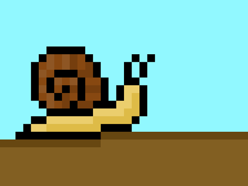 A Pixel Art Drawing Of A Snail With A Blue Sky In The Background GIF