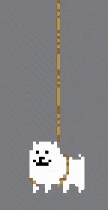 A Pixel Art Drawing Of A White Dog Hanging From A Rope GIF