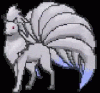 Pixel Art White Fox With Blue Tail GIF