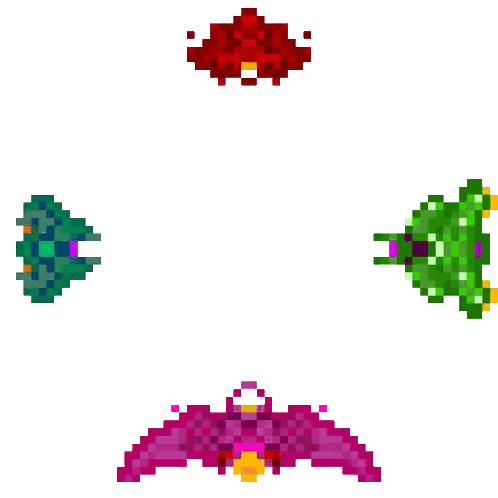 a pixel art drawing of a yellow circle with a red center